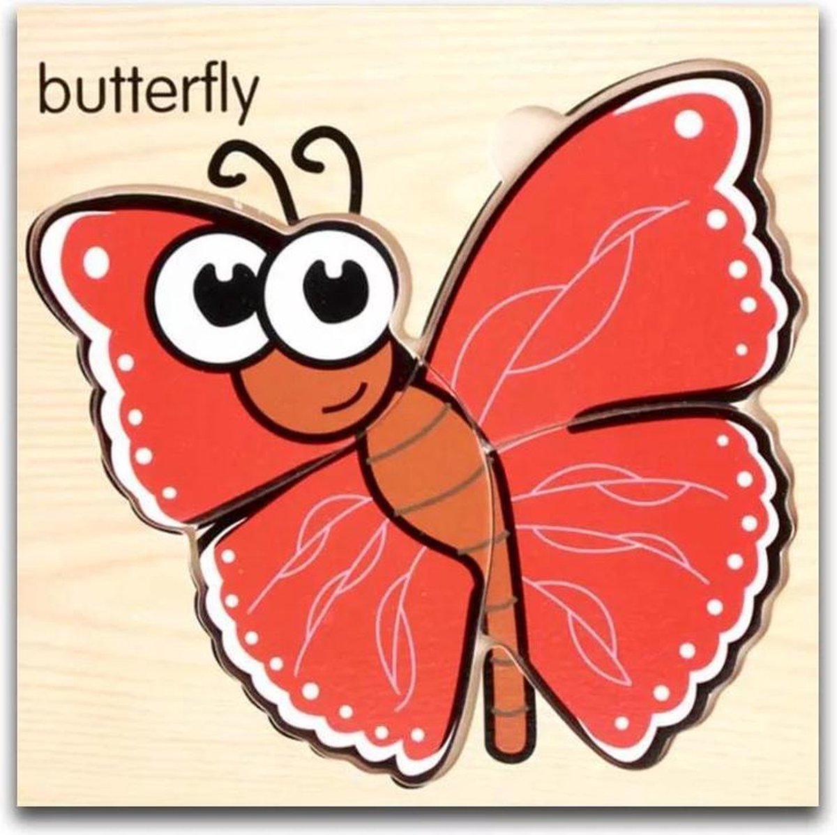 Vlinder puzzel - Butterfly puzzle - Houten legpuzzel - 4 stukjes - Rood & Bruin - 15cm x 15cm